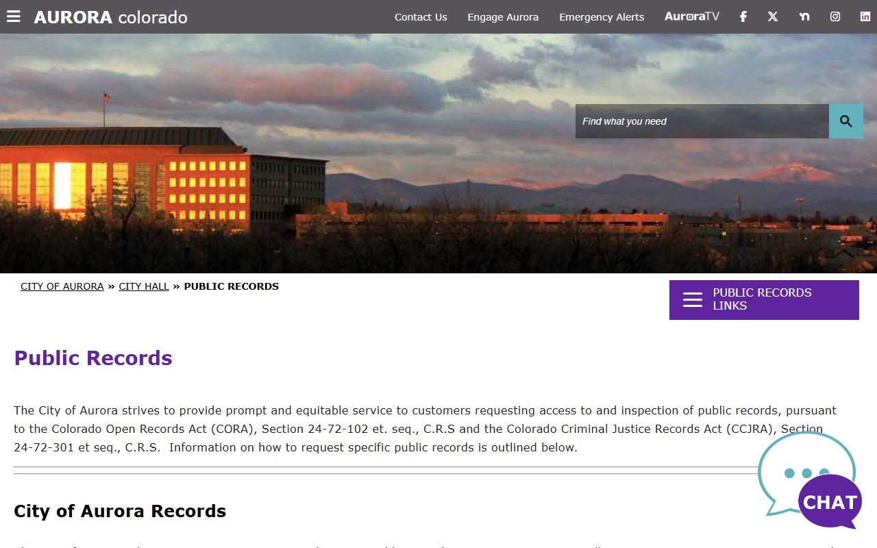 Aurora Public Records Page