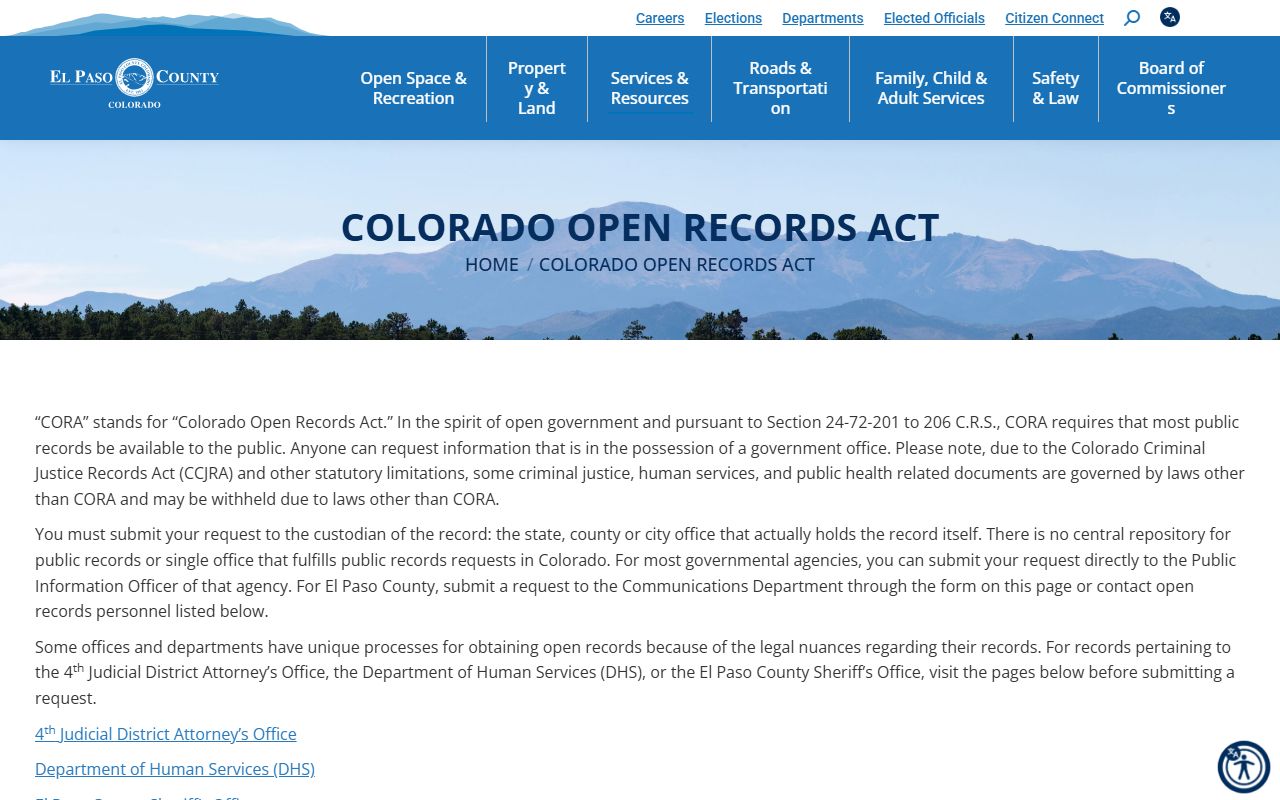 El Paso County CORA information page