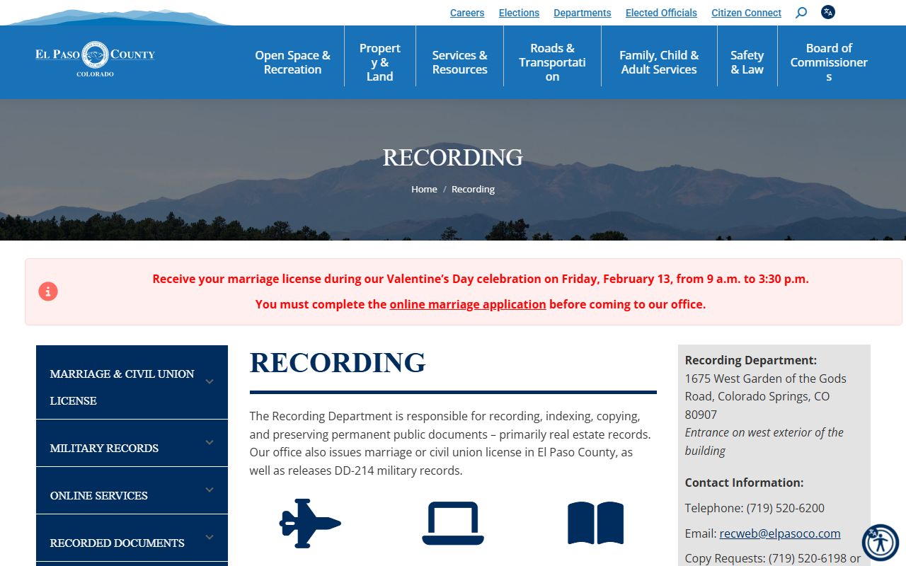 El Paso County Clerk and Recorder recording division page