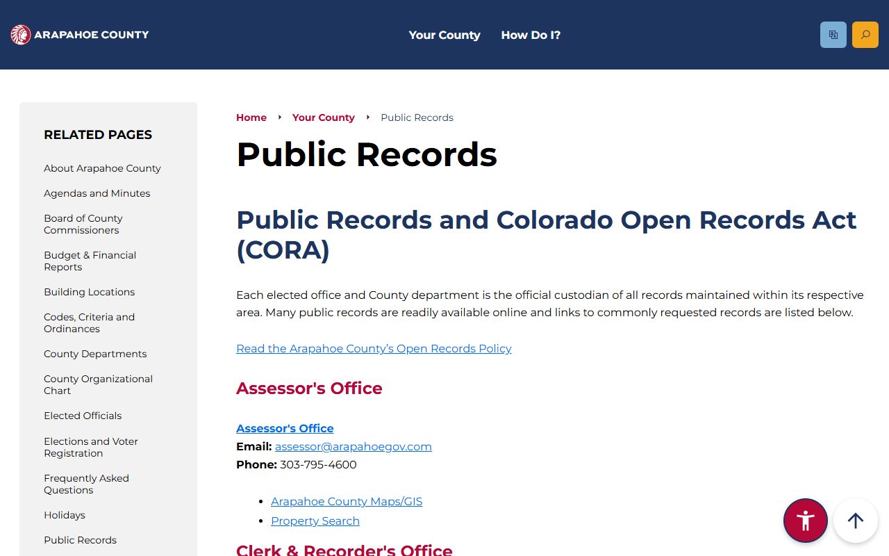 Arapahoe County public records information page