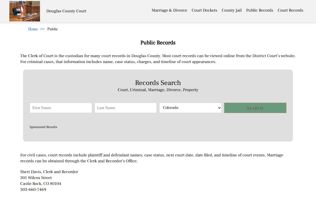 Douglas County Court public records information page