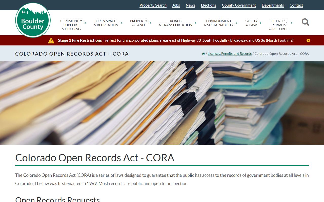Boulder County CORA information and guidance page