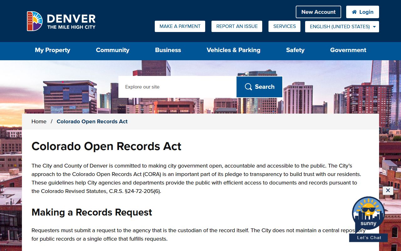 Denver City CORA request information page
