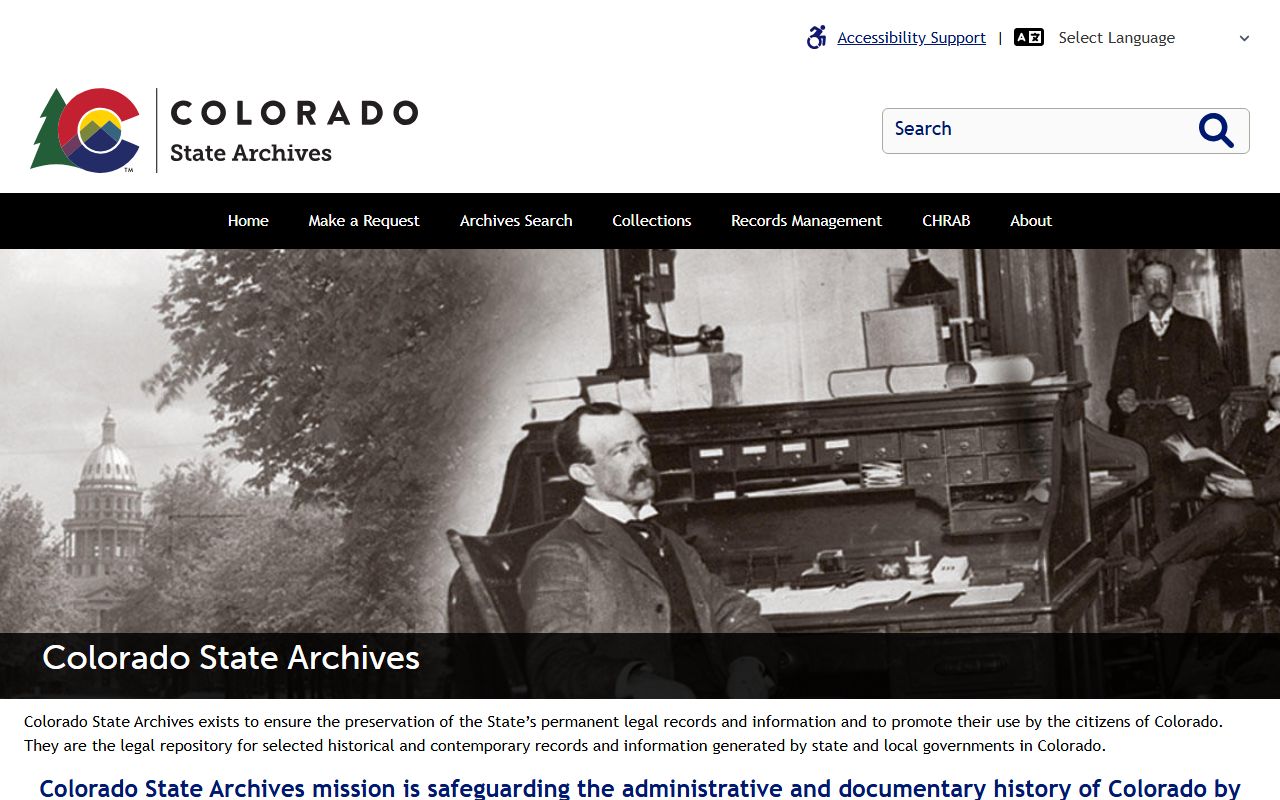 Colorado State Archives homepage